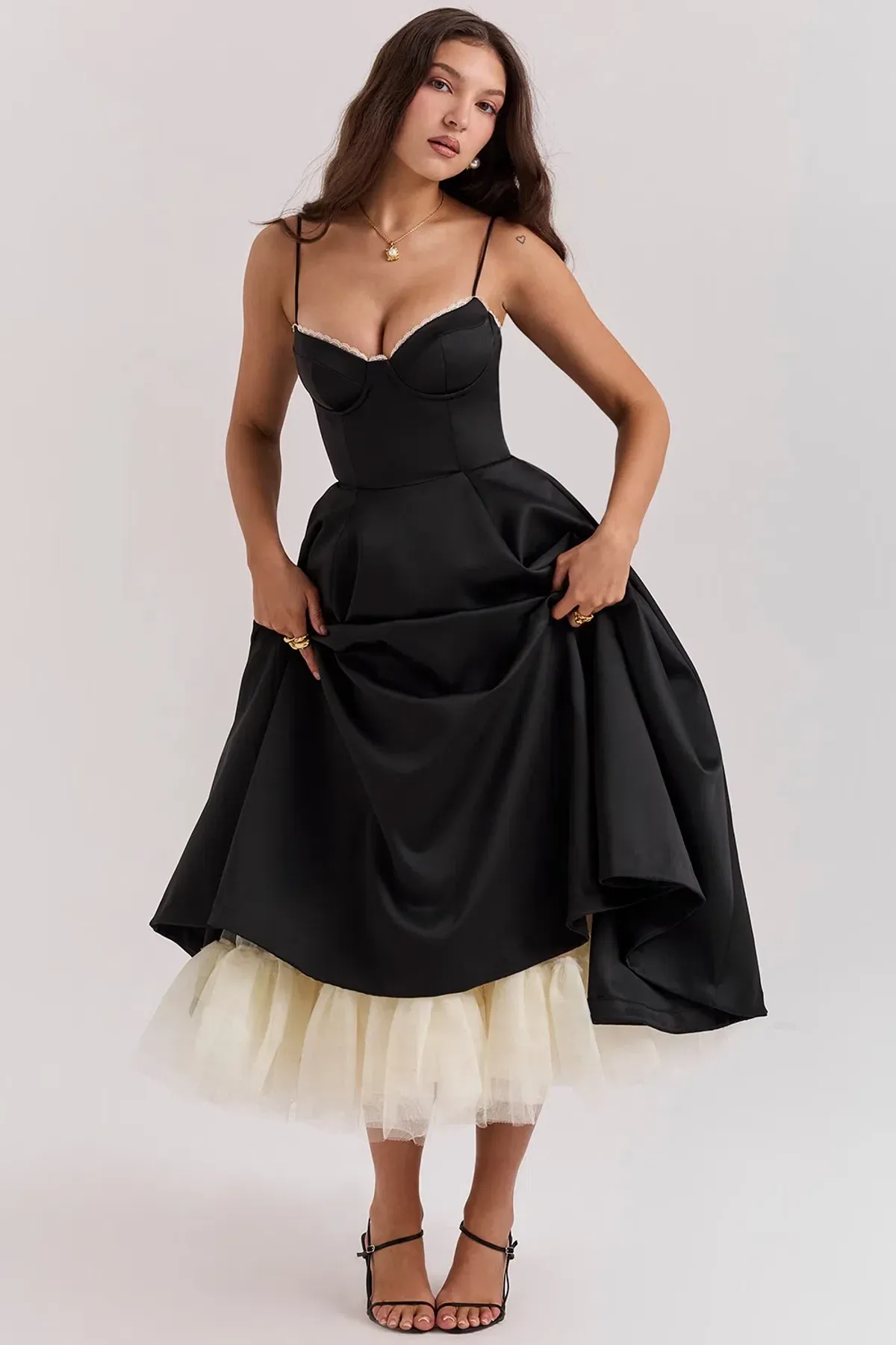 House Of CB Mademoiselle Black Tulle Midi Dress Size AU 8 for rent on The Volte - main image