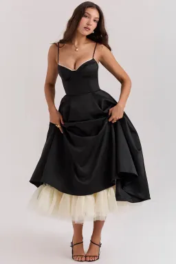 House Of CB Mademoiselle Black Tulle Midi Dress Size AU 8 for rent on The Volte - image 1