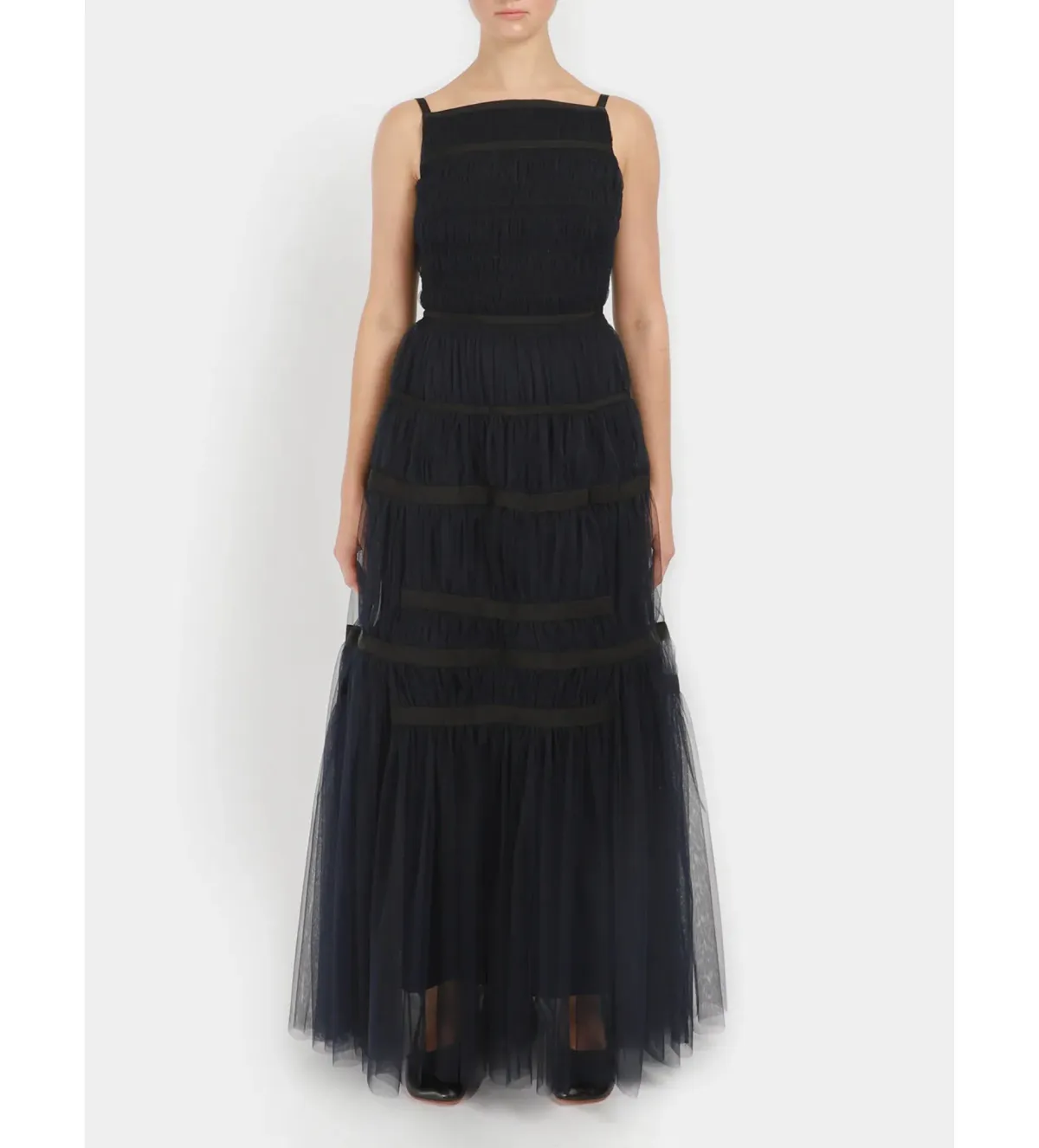 Molly Goddard Soft Tulle Astrid Maxi Dress Navy Size 10 for rent on The Volte - main image