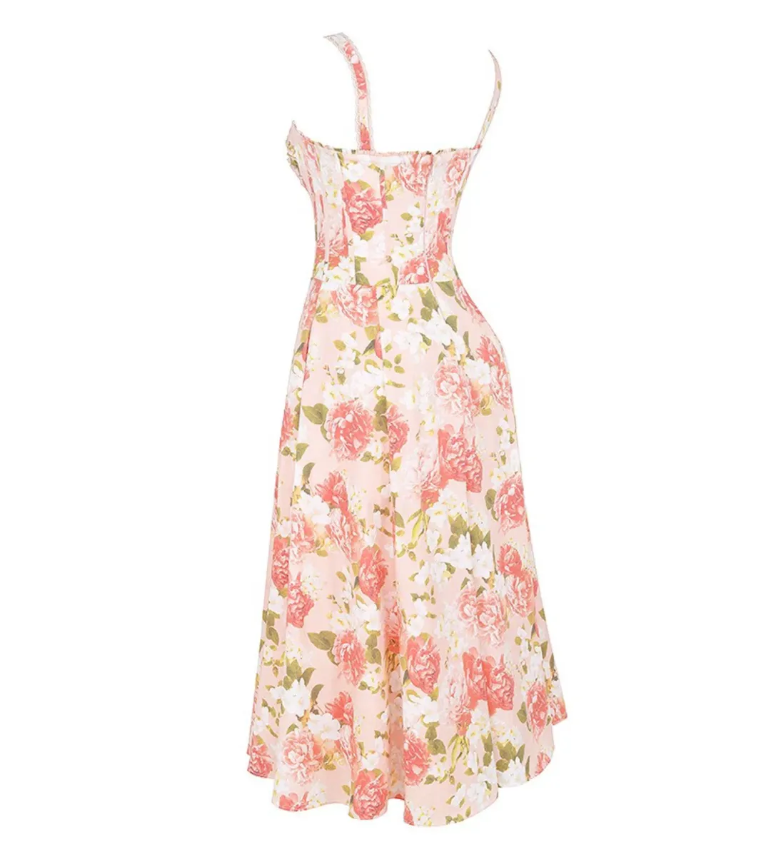 House of CB Rosalee Cotton Bustier Midi Sundress Pink Peony Print Size AU 8 for rent on The Volte - main image