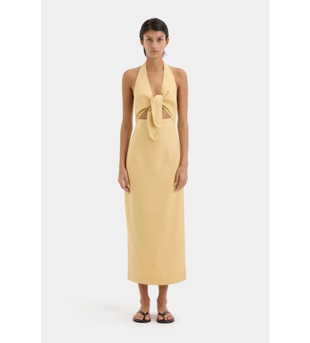 Sir the Label Carlotta Tie Midi Dress Raffia Size AU 10 for rent on The Volte - main image
