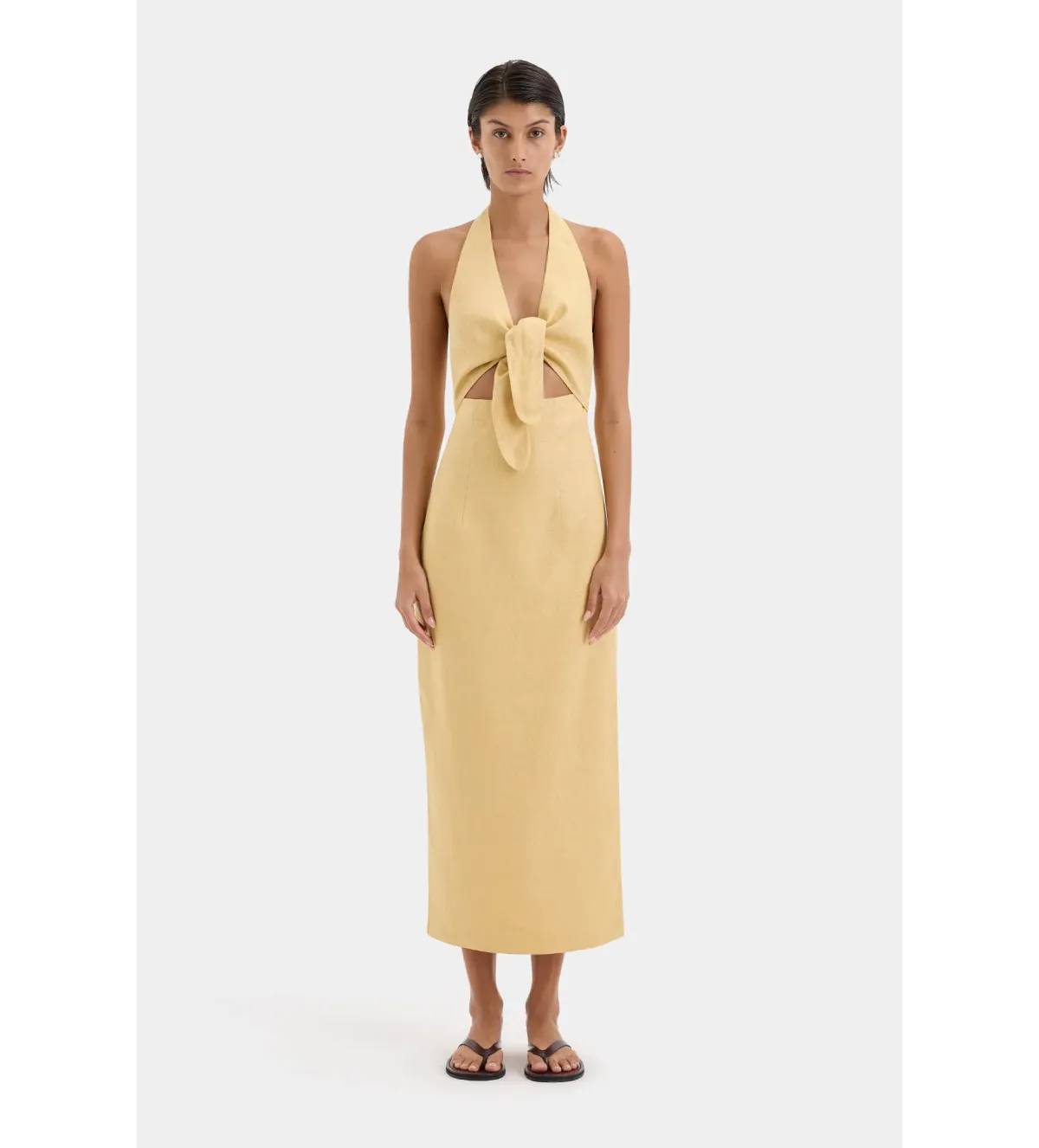 Sir the Label Carlotta Tie Midi Dress Raffia Size AU 10 for rent on The Volte - main image