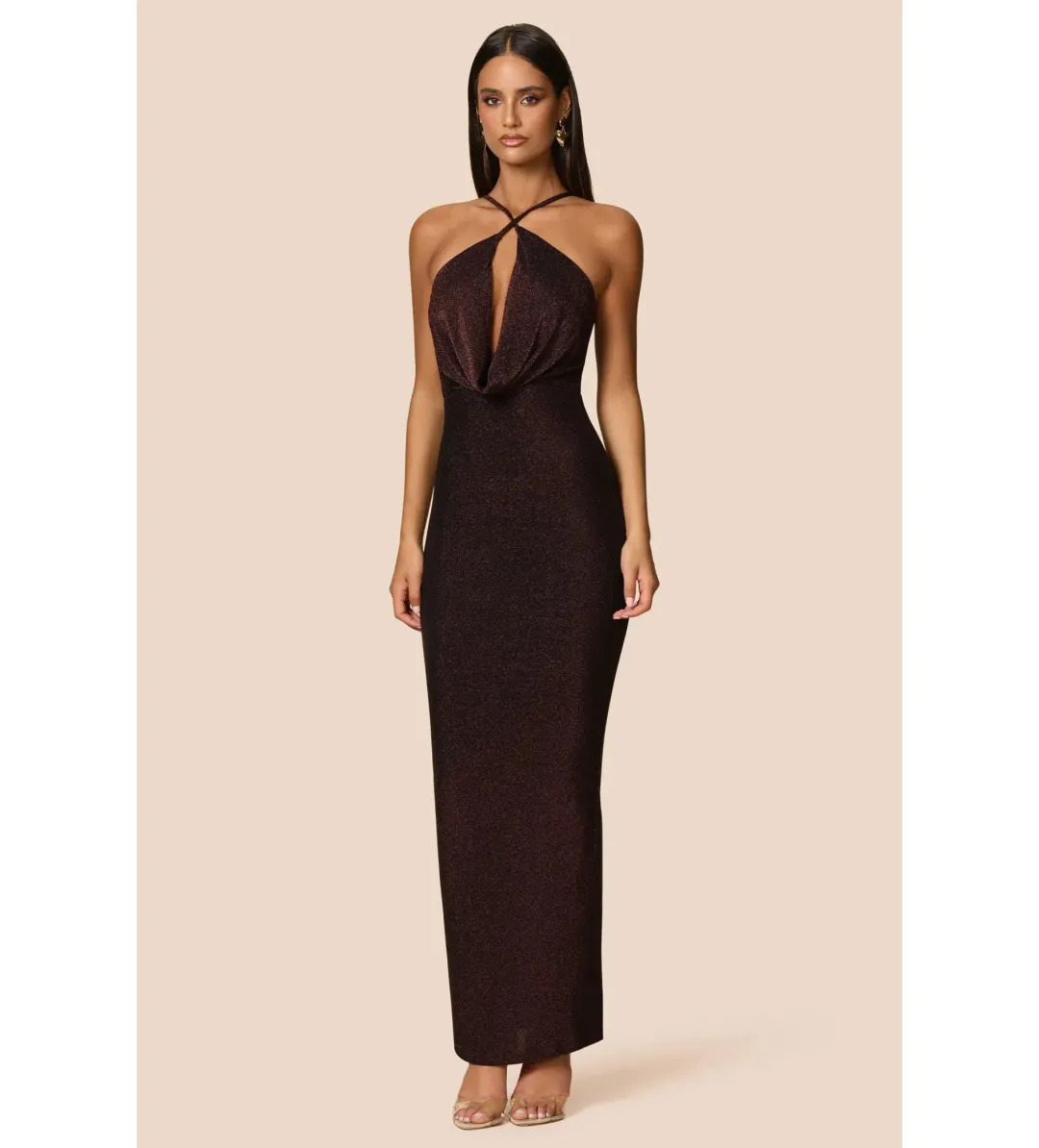 Love Nookie Bianca 2Way Halter Gown Cocoa Size AU 8 for rent on The Volte - main image