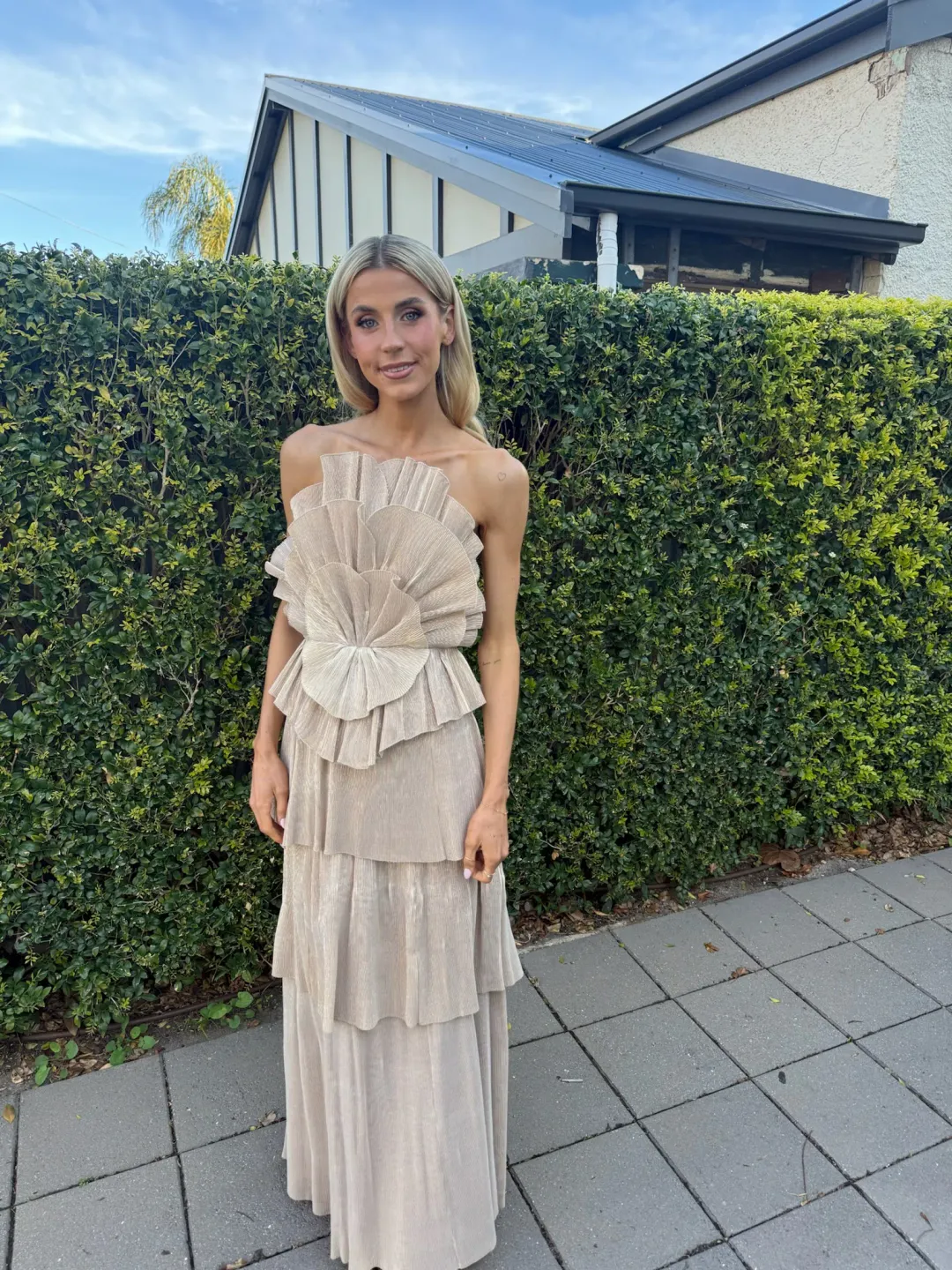 Aje Kyra Gown Gold Size AU 10  for rent on The Volte - main image