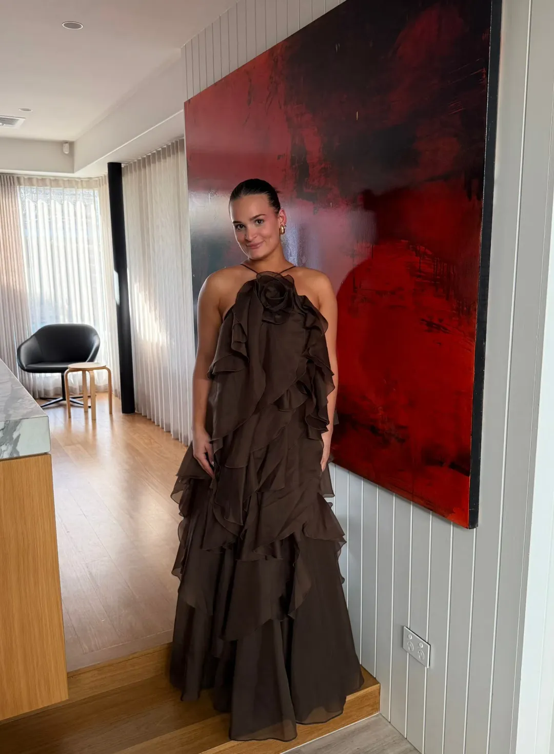Aje Pandorea Layered Maxi Dress in brown size 10 (fits a 10-14) for rent on The Volte - main image