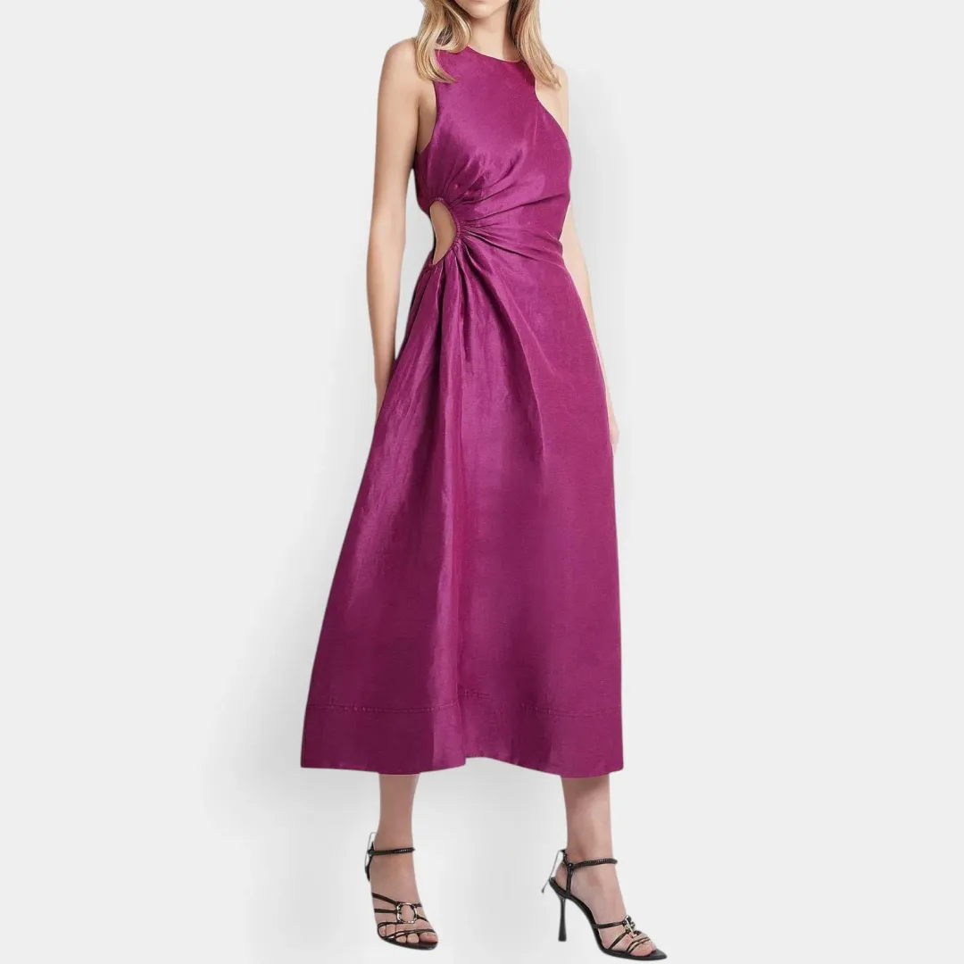 Aje Fuchsia Purple Linen Chateau Cut Out Dress Size 12 for rent on The Volte - main image