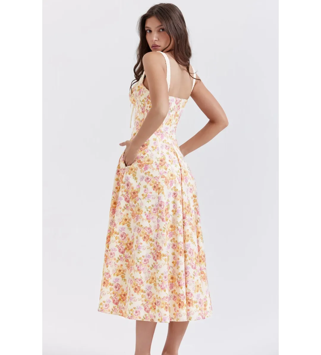 House of CB Sabrina Bustier Midi Dress Ivory Print Size L/AU 14 for rent on The Volte - main image