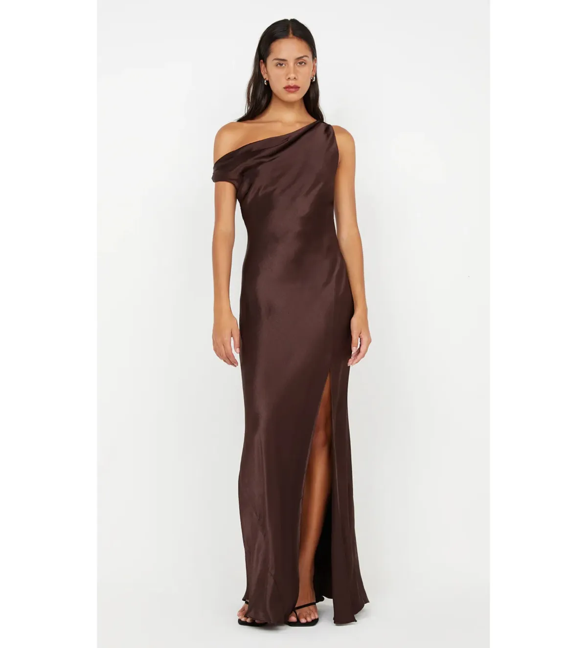 Bec & Bridge Sol Asym Maxi Dress Dark Chocolate Size AU 6 for rent on The Volte - main image