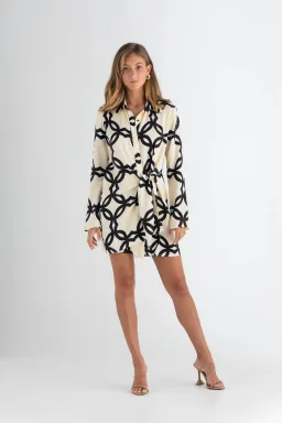 Pasduchas Covert Shirt Mini Dress Quatrefoil Print Size 14 for rent on The Volte - image 3