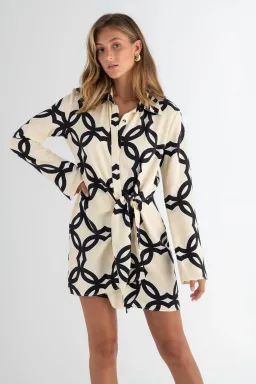 Pasduchas Covert Shirt Mini Dress Quatrefoil Print Size 14 for rent on The Volte - image 2