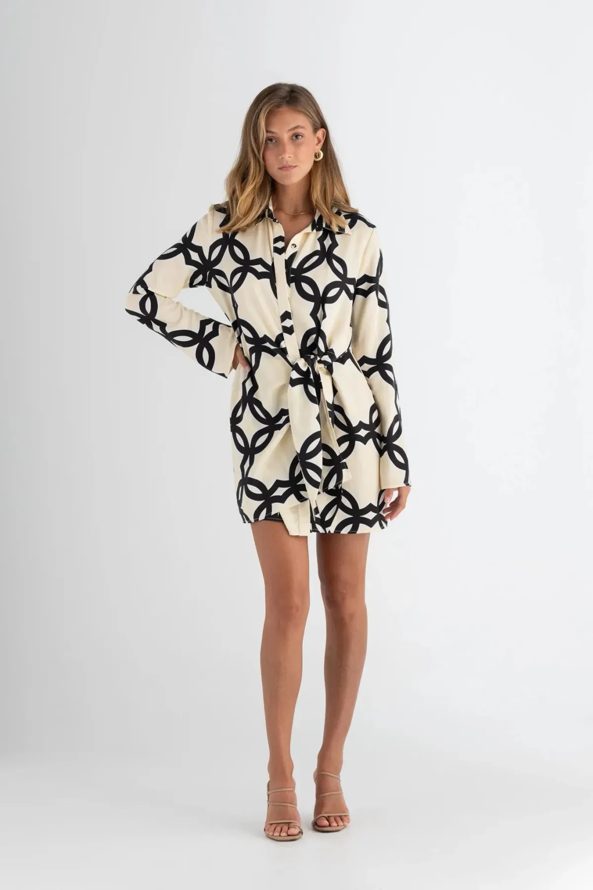 Pasduchas Covert Shirt Mini Dress Quatrefoil Print Size 14 for rent on The Volte - main image