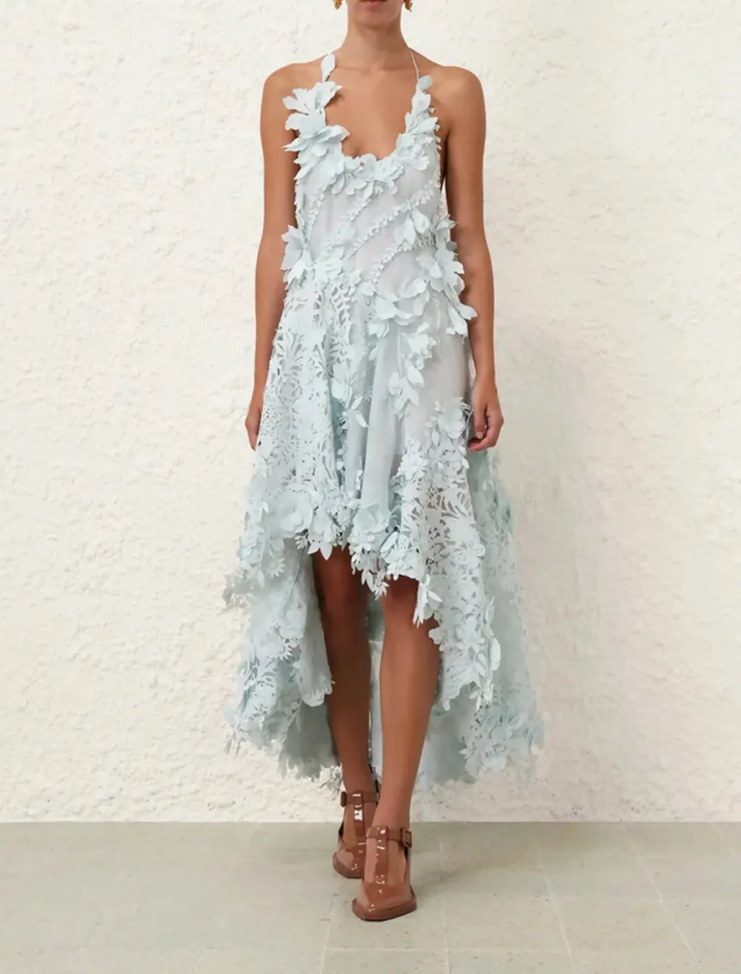Zimmermann Natura Lasercut Halter Dress Ice Blue Size 0 / AU 8 for rent on The Volte - main image