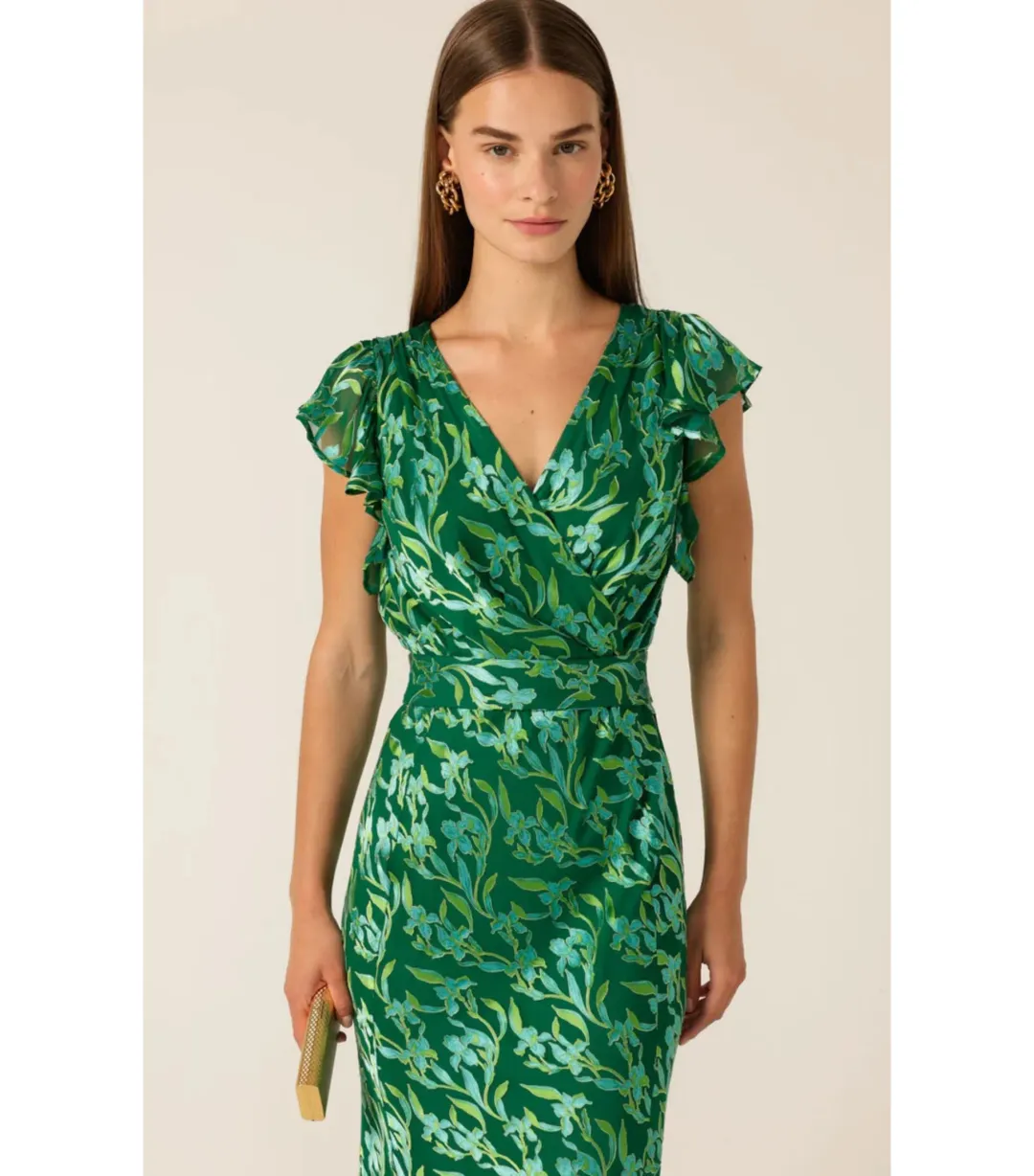 Sacha Drake Fleur De Lys Midi Dress Green Botanical Size AU 12 for rent on The Volte - main image