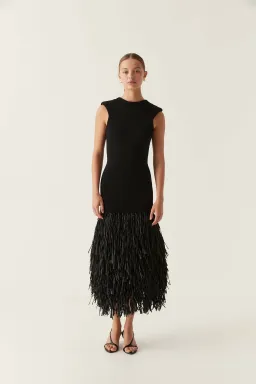 Aje RUSHES RAFFIA KNIT MIDI DRESS BLACK size 6 for rent on The Volte - image 1