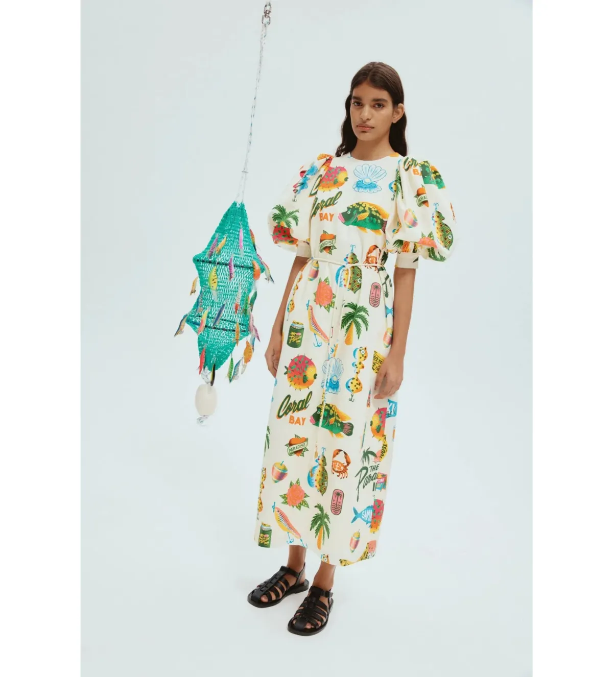 Alemais Samaki Puff Sleeve Midi Dress Multi Size 6 for rent on The Volte - main image