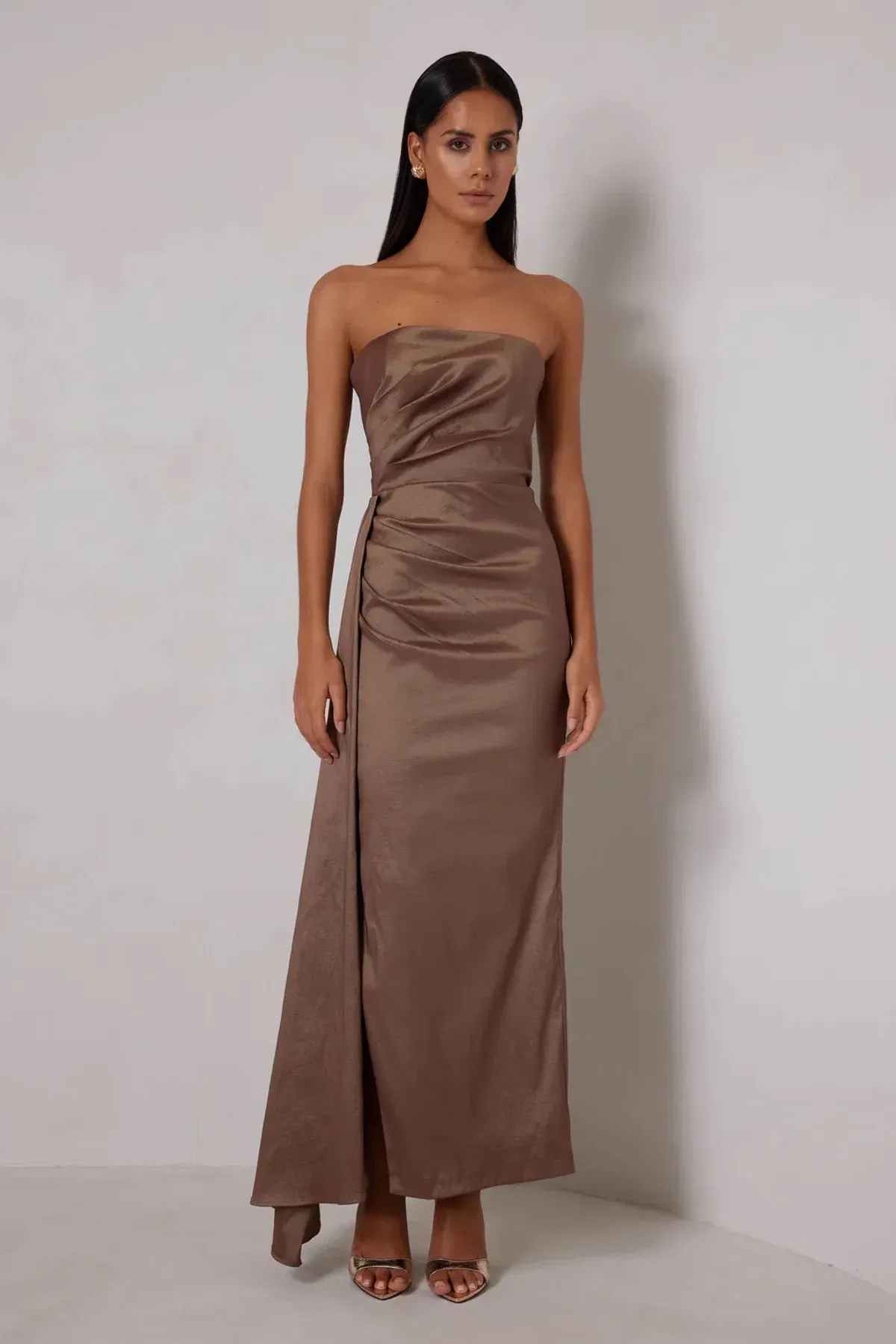 Elle Zeitoune Paulina Maxi Dress Cocoa Size 12 for rent on The Volte - main image