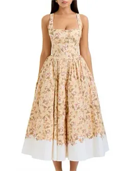 House Of CB Alba Midi Dress Autumnal Honeyflower Print Size 8/S for rent on The Volte - image 1