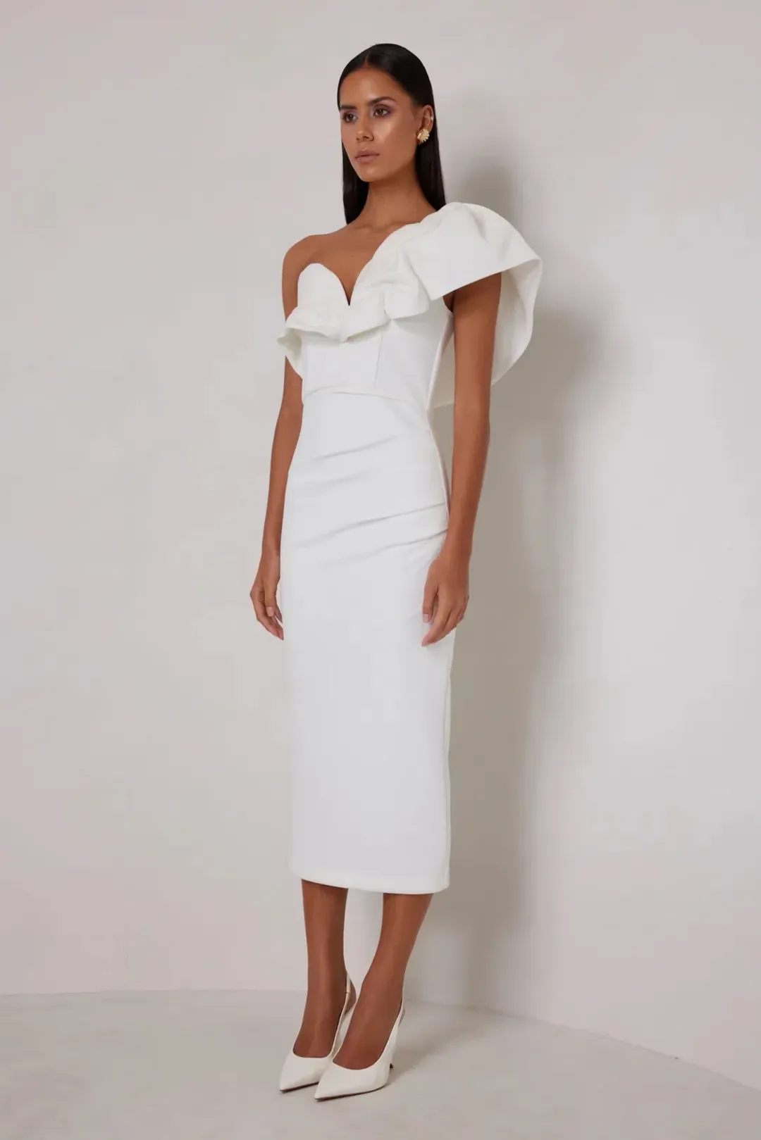 Elle Zeitoune Sharleene Midi Dress in White Size 14 for rent on The Volte - main image