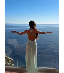 Meshki Ellington Knit Midi Dress in Lagoon Blue Size AU 8 for rent on The Volte - image 8