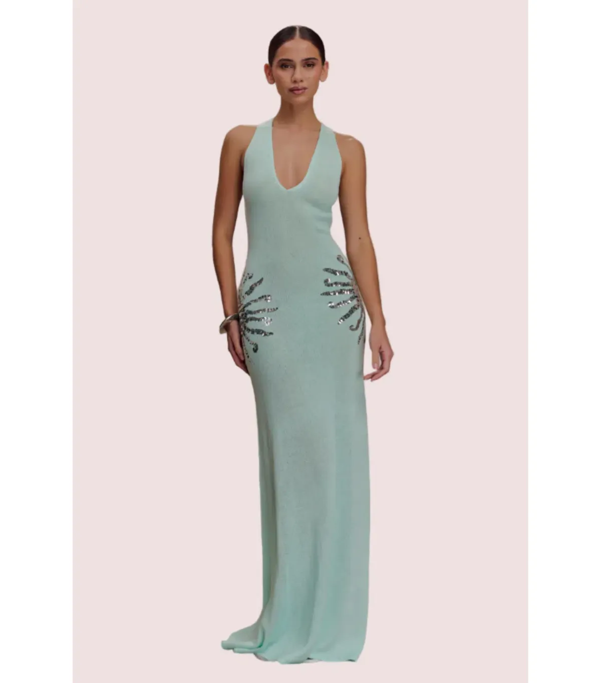 Meshki Ellington Knit Midi Dress in Lagoon Blue Size AU 10 for rent on The Volte - main image