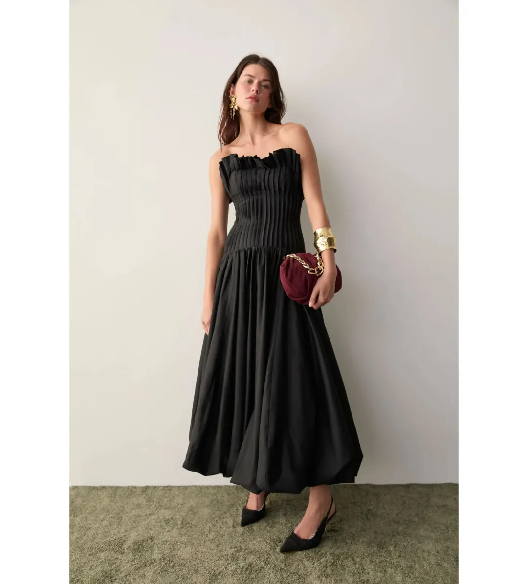 Aje Ivy Bubble Hem Gown Maxi Dress in Black Size AU 8 for rent on The Volte - main image