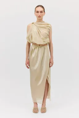 Bianca Spender Champagne Liquid Organza Tumble Top Gold Size 8/S for rent on The Volte - image 1