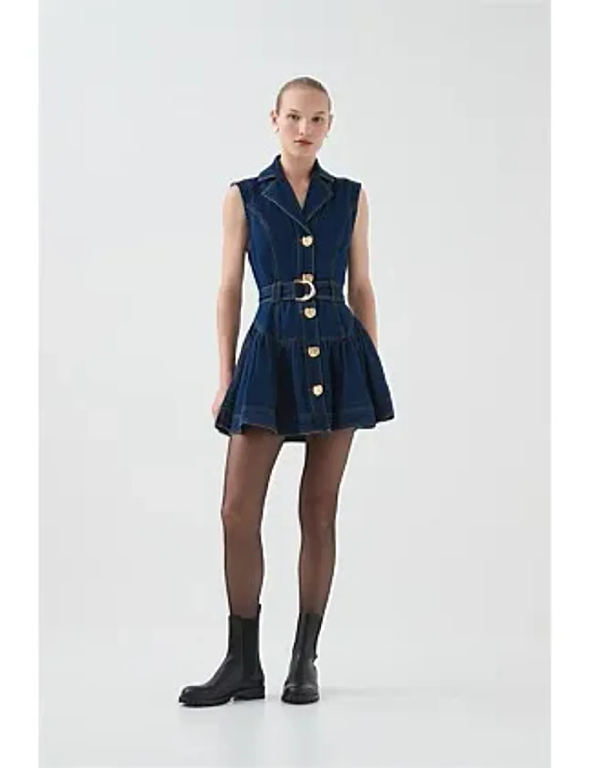 Elena Belted Denim Mini Dress Blue Size 12 for rent on The Volte - main image