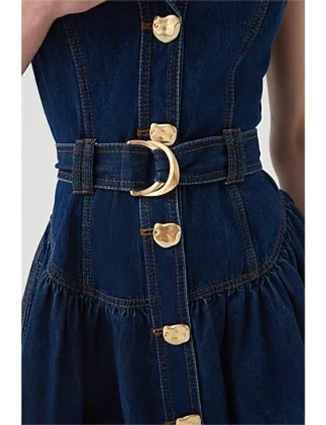Elena Belted Denim Mini Dress Blue Size 12 for rent on The Volte - main image