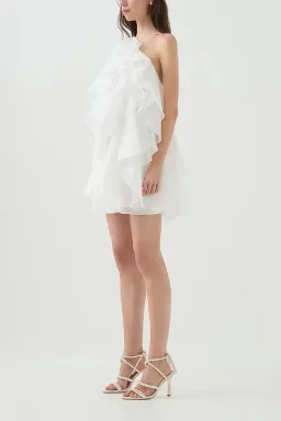 Aje Pandorea Layered Mini Dress in Ivory Size AU8 for rent on The Volte - image 4