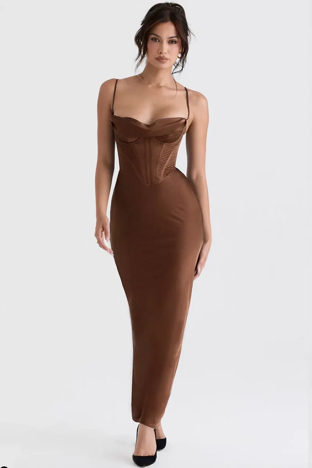 House of CB Charmaine  Maxi Dress in Chocolate Corset  Size S/ AU 8 for rent on The Volte - main image
