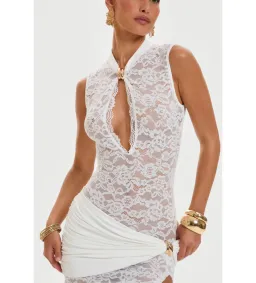 Murci Onyx Lace Keyhole Maxi Dress White Size 8/S for rent on The Volte - image 4