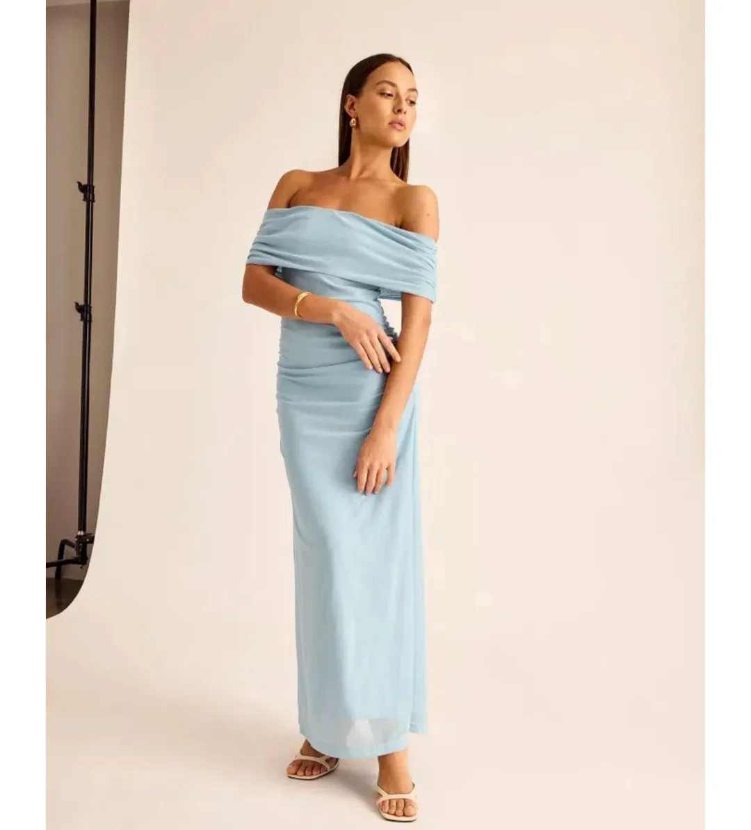 Kookai Bolt Off Shoulder Midi Dress Powder Blue Size AU 6 for rent on The Volte - main image