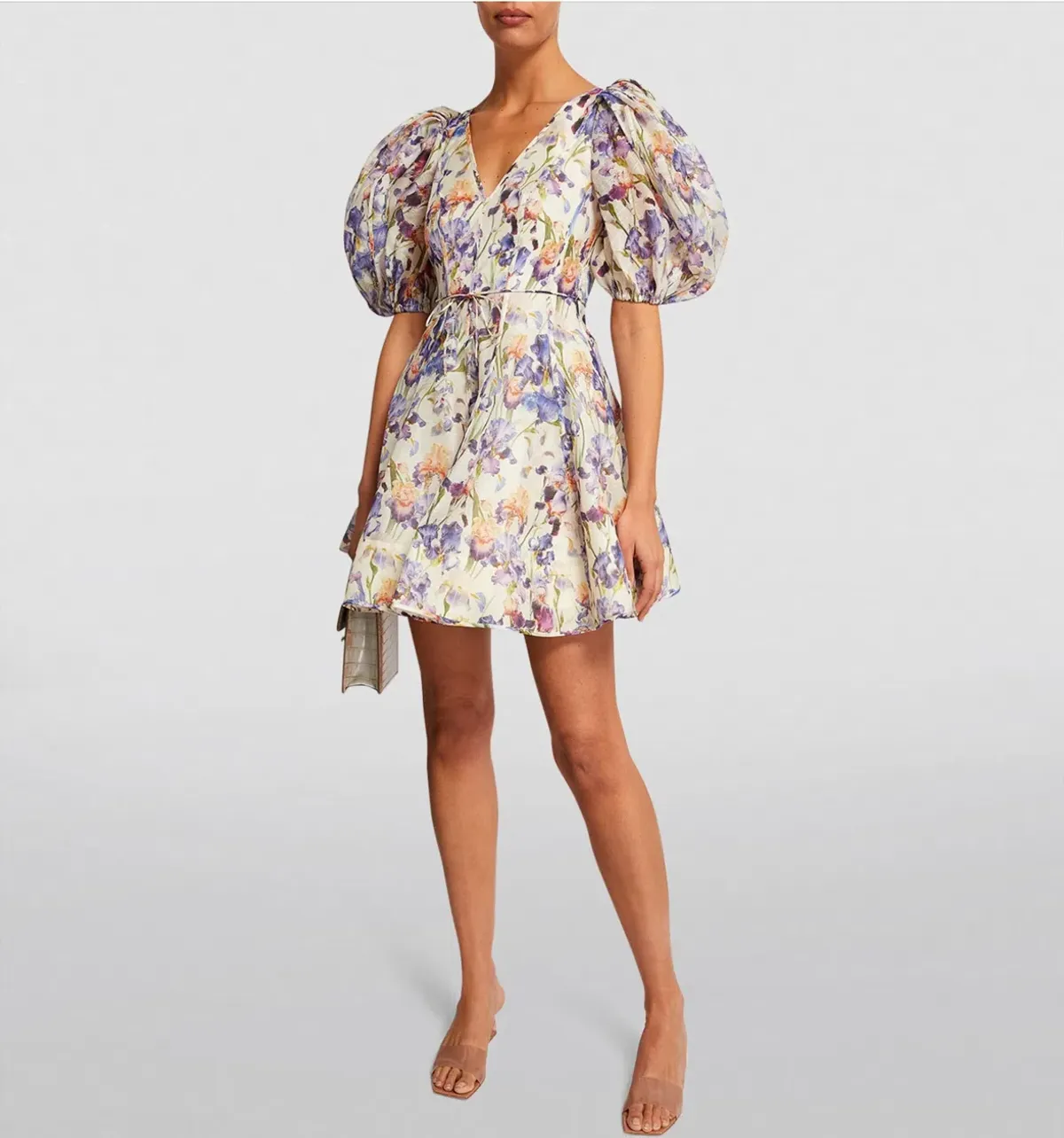 Zimmermann Tama Puff Sleeve Mini Dress in Iris Floral Size 2/AU12 for rent on The Volte - main image