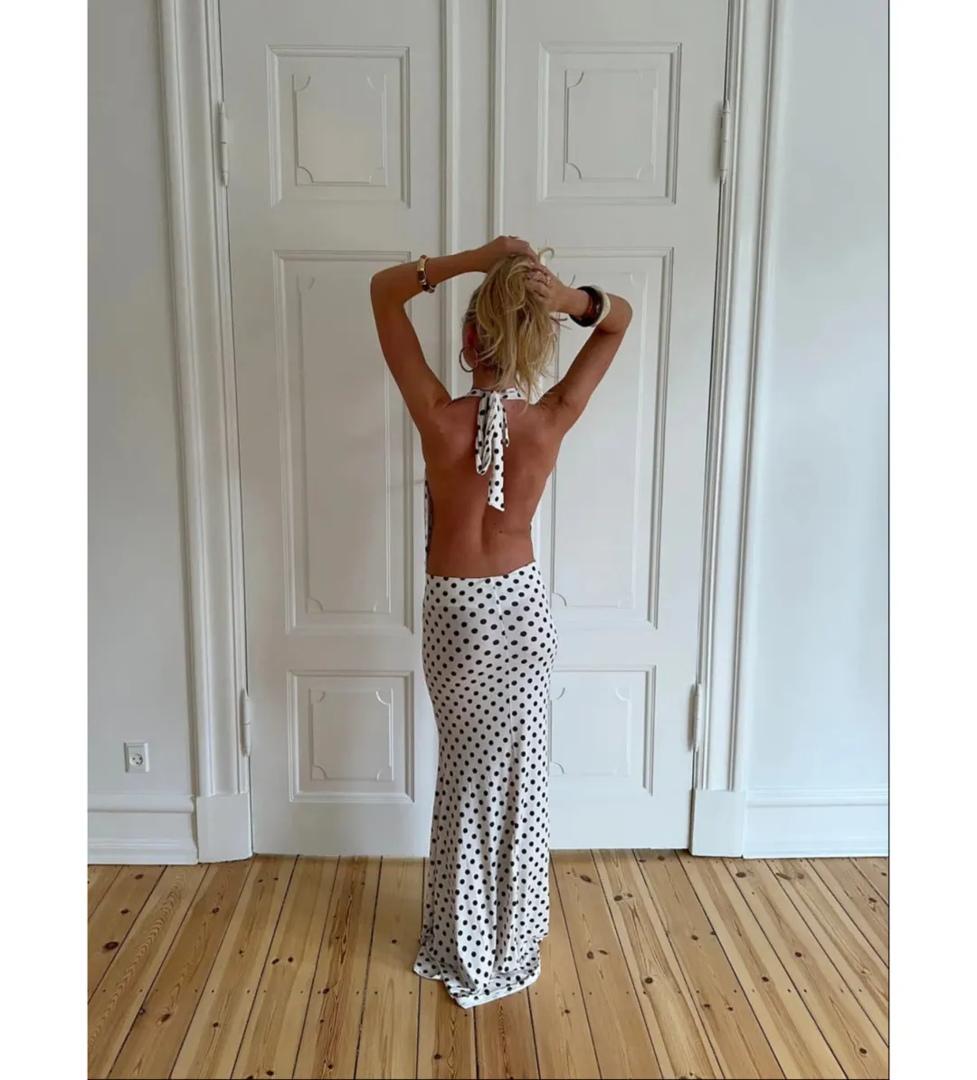 Design By Si Maltina Black And White Spot Maxi Dress Size 6 for rent on The Volte - main image