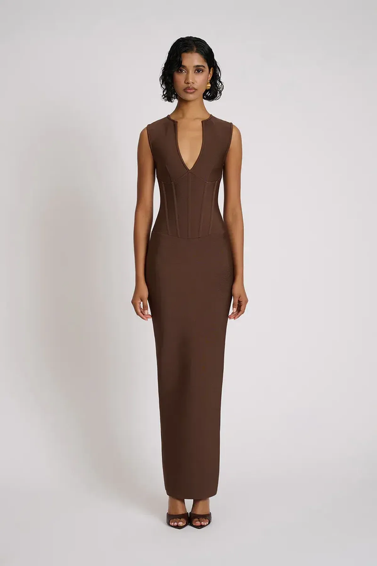 Eliya the Label Giselle Midi Dress Brown Size 10 for rent on The Volte - main image