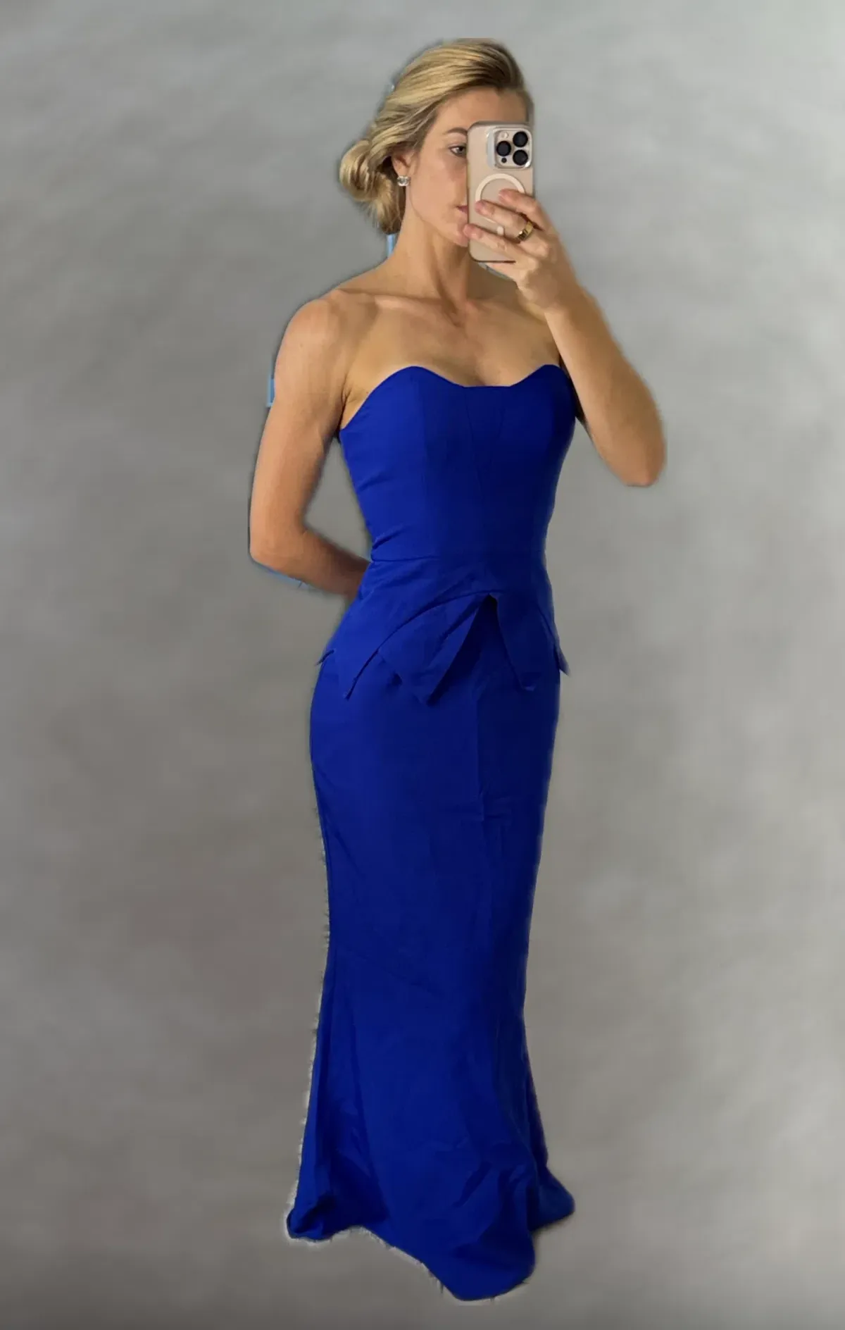 Blue strapless formal dress for rent on The Volte - main image