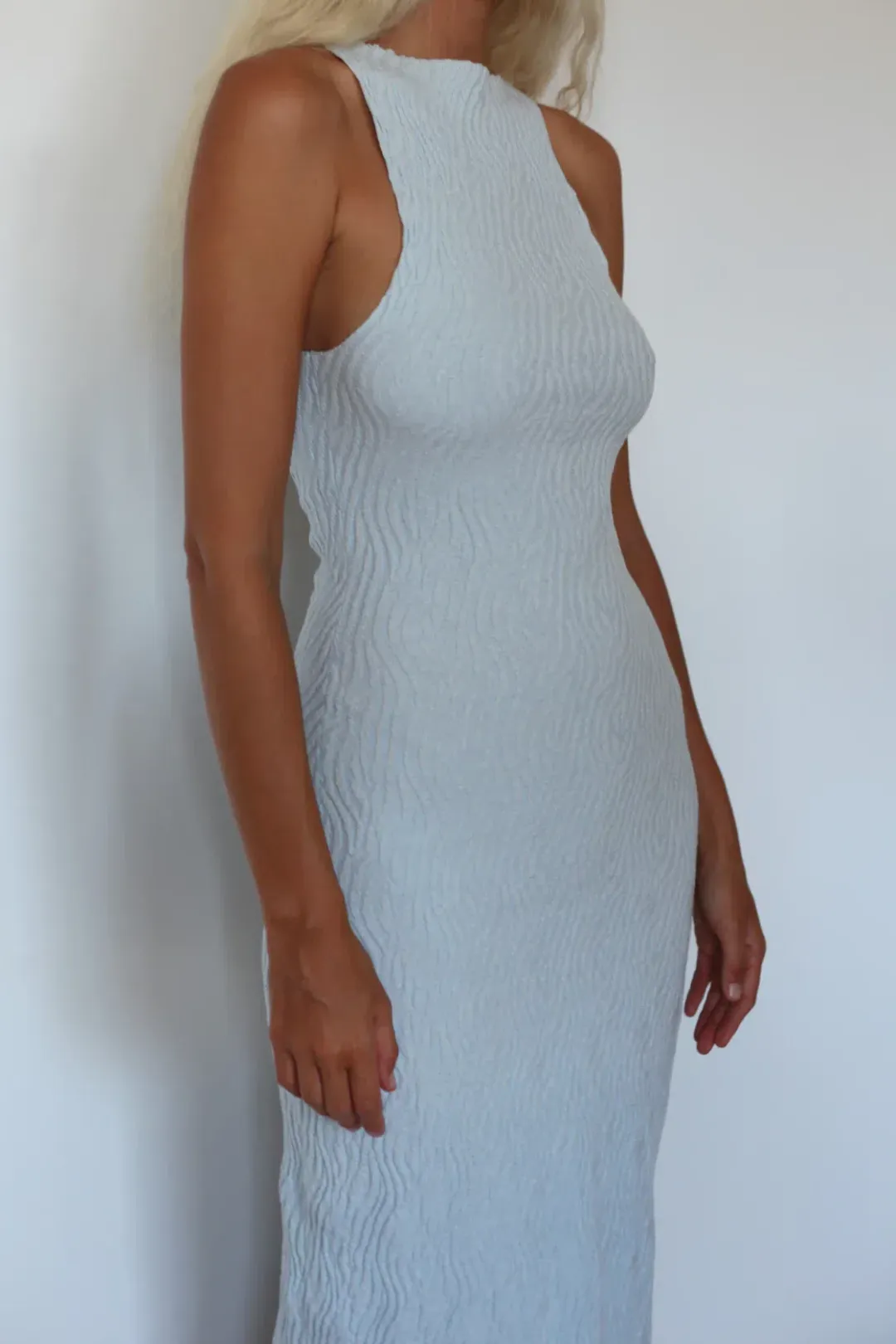 Zulu & Zephyr Ripple Textured Knit Dress in Powder Blue Size AU14 for rent on The Volte - main image