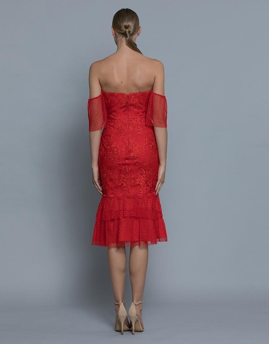 Bariano Emily Double Tier Lace Dress  Red Size 8 for rent on The Volte - main image