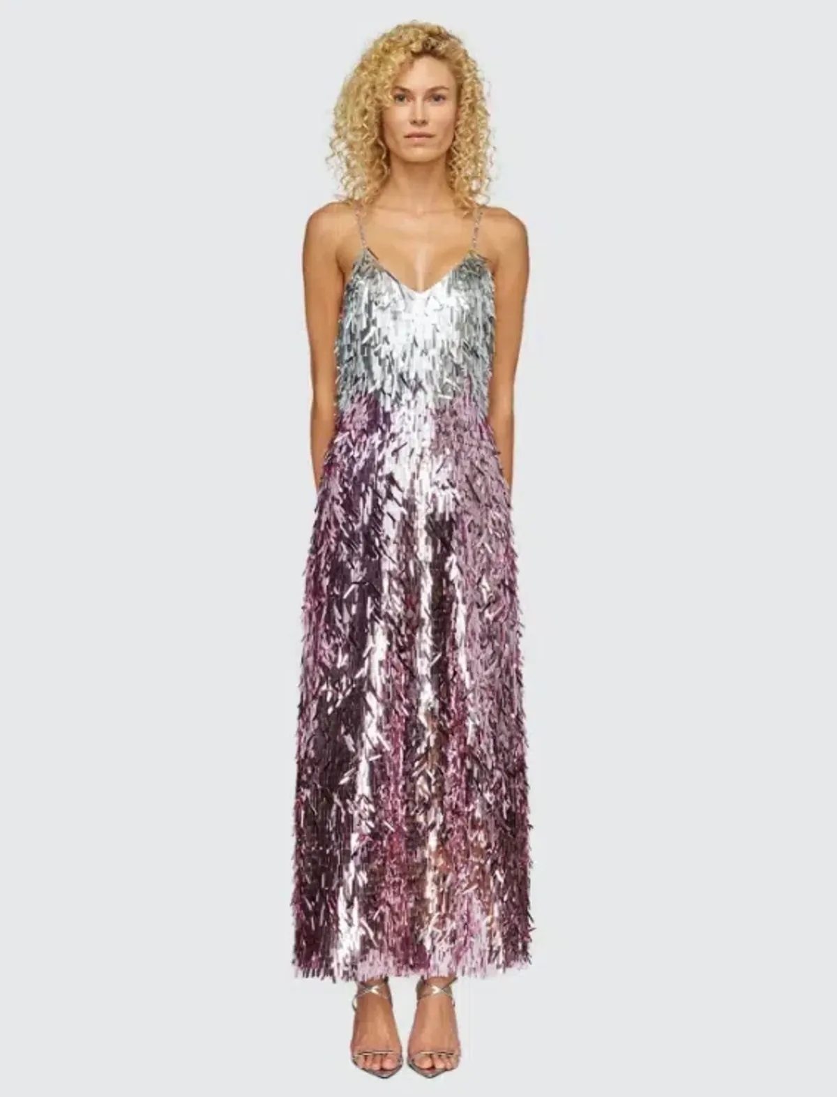 Leo Lin Taylor Sequin Maxi Dress Metallic Pink and Silver Size AU 10 for rent on The Volte - main image