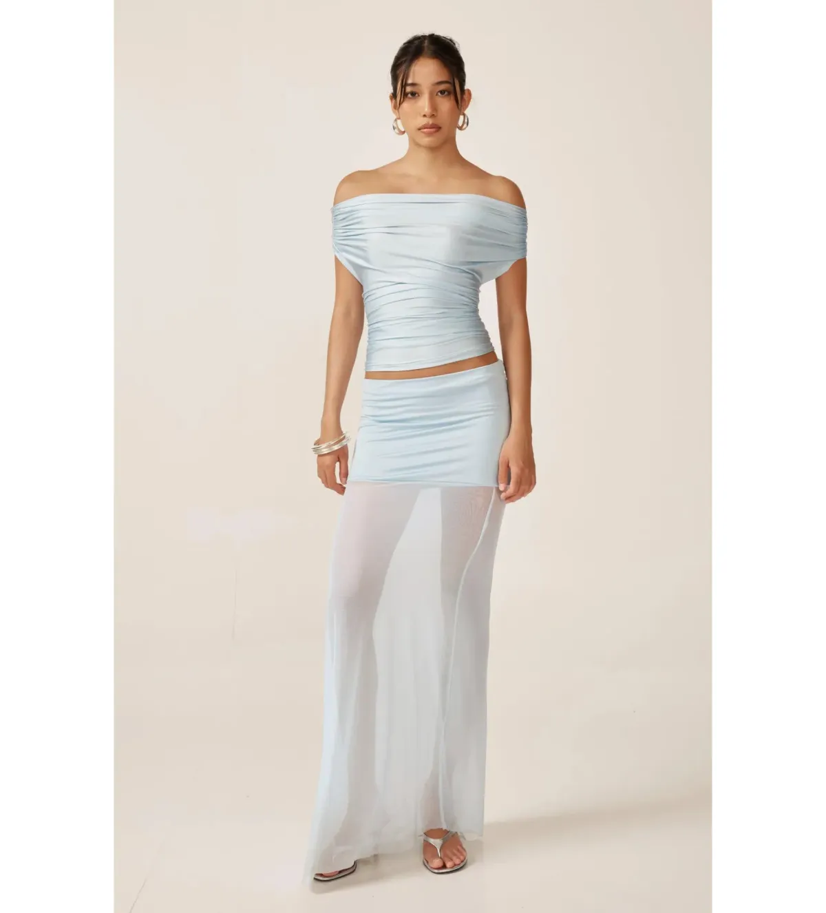 Ance Gria Grace Top & Skirt Set in Sky Blue Size AU 10 for rent on The Volte - main image