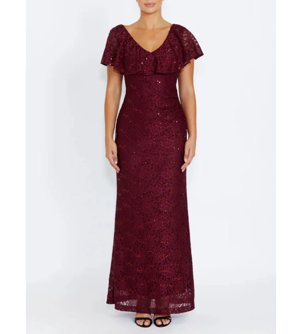 Anthea Crawford Trudy Malbec Sequion Lace Gown in Red Size 18 for rent on The Volte - main image