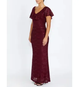 Anthea Crawford Trudy Malbec Sequion Lace Gown in Red Size 18 for rent on The Volte - image 2