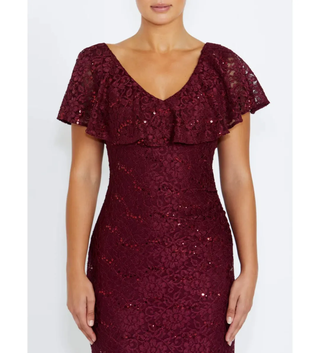 Anthea Crawford Trudy Malbec Sequion Lace Gown in Red Size 18 for rent on The Volte - main image