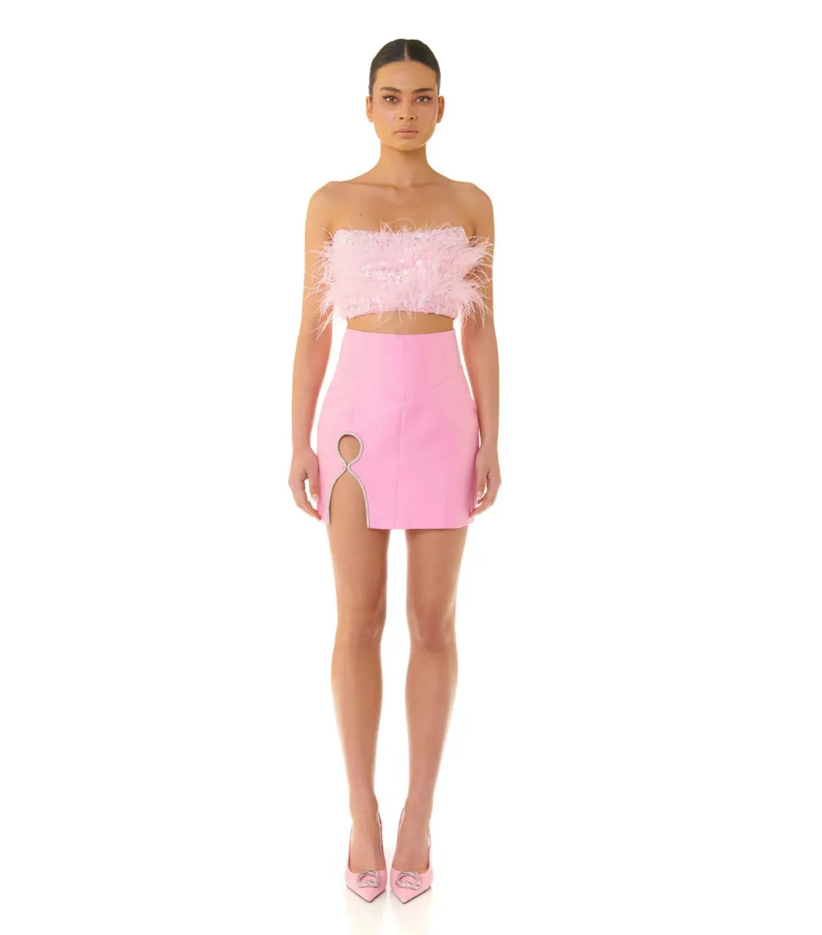 Eliya The Label Heather Top and  Simone Mini Skirt Pink Size AU 8 for rent on The Volte - main image
