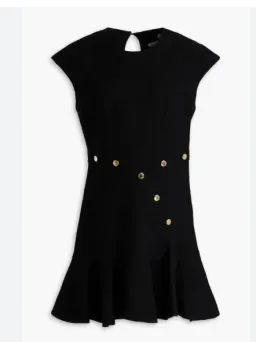 Sandro Fluted Button-embellished Tweed Mini Dress in Black Size 8  for rent on The Volte - image 2