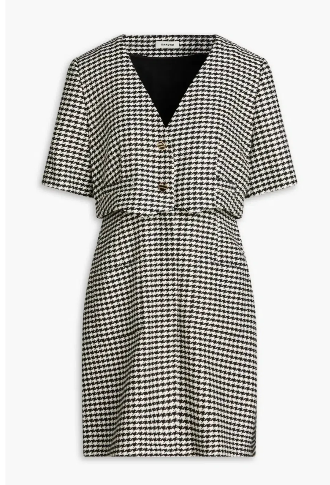Sandro Houndstooth Tweed Mini Dress Black Size AU 8 for rent on The Volte - main image