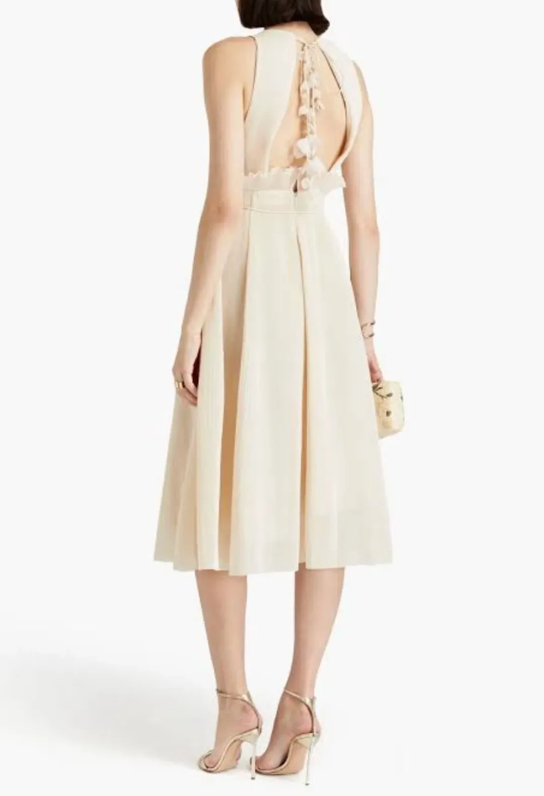 Zimmermann Pleated Picnic Midi Dress Ivory Size AU 10 for rent on The Volte - main image