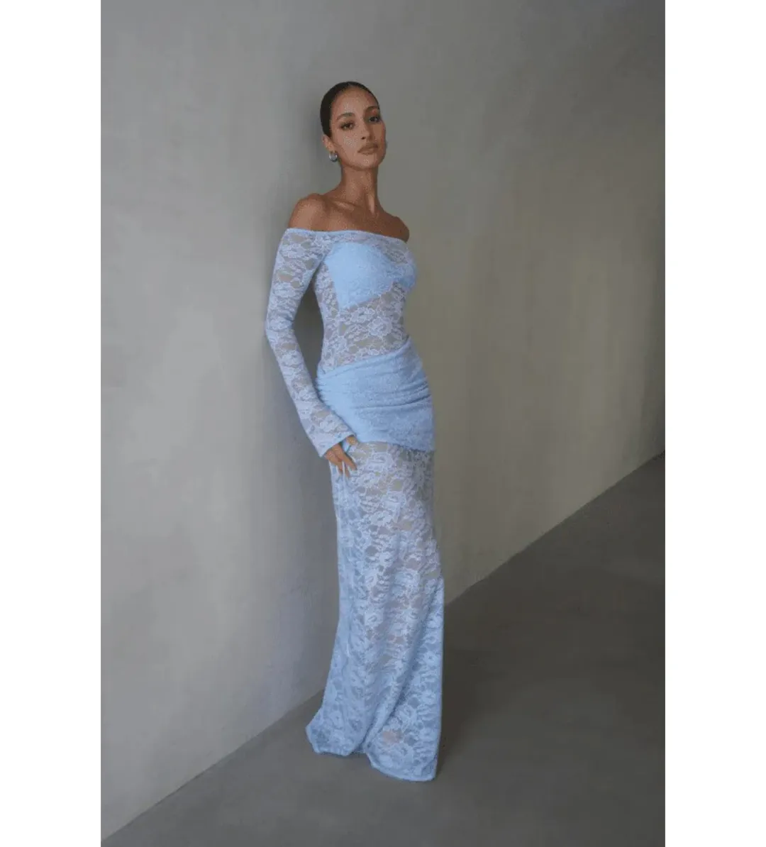 Deconduarte Christiana Maxi Dress Powder Blue Size AU 6 for rent on The Volte - main image