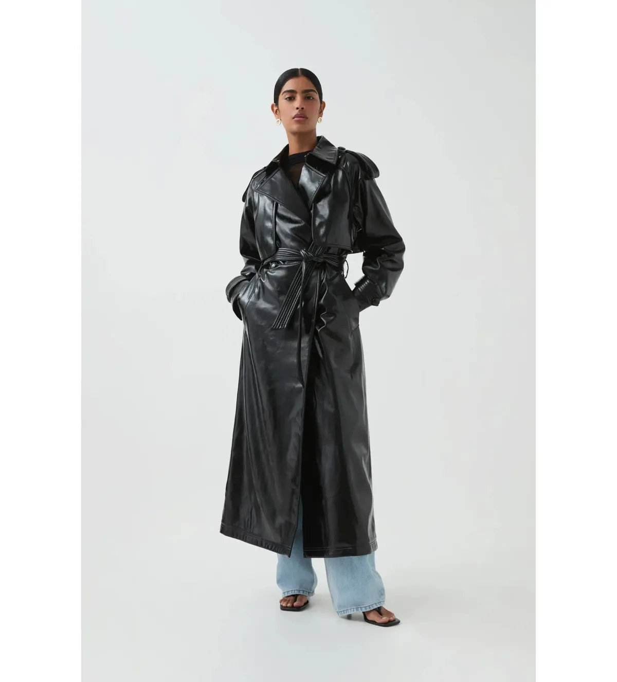 Aje Raven Vegan Leather Trench in Black Size S / AU 8 for rent on The Volte - main image