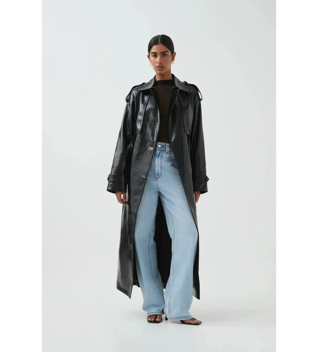 Aje Raven Vegan Leather Trench in Black Size S / AU 8 for rent on The Volte - main image